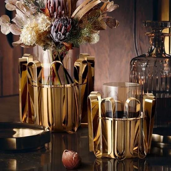 Sculptural Gold Ribbon Hurricane Candle Vases