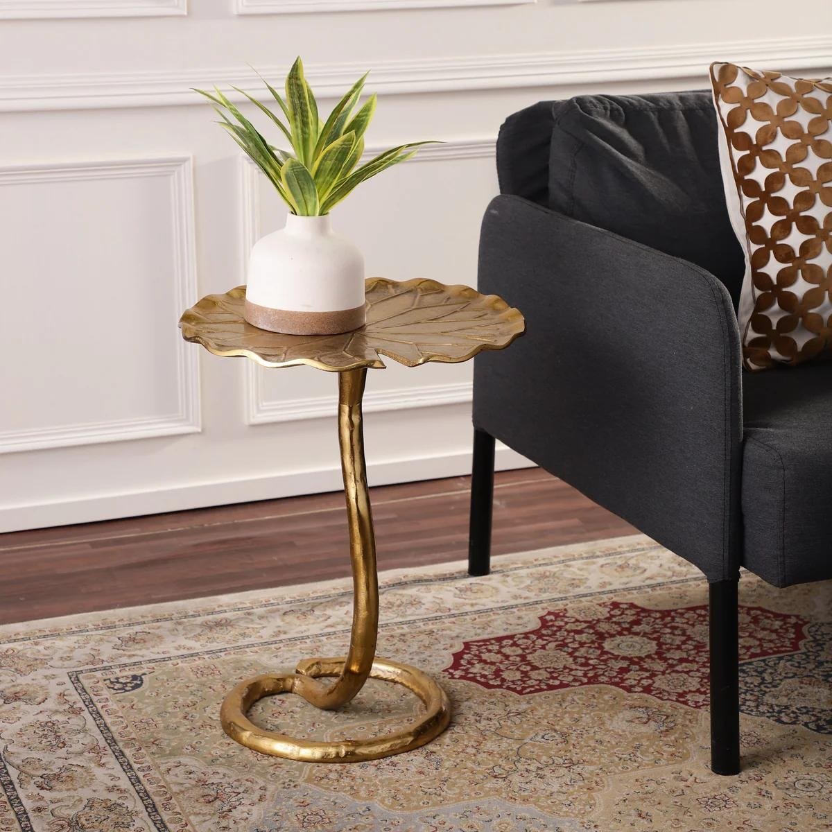 Sculptural Lotus Leaf Accent Table