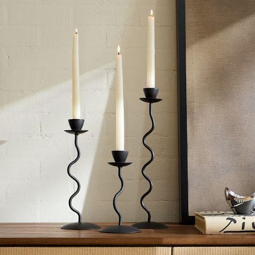 Sinuous Wavy Black Iron Candle Stands